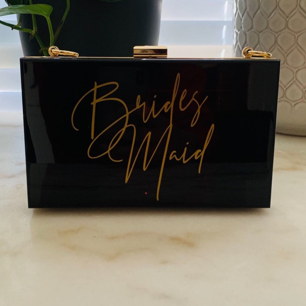 Black and Gold Acrylic Bridesmaid Clutch with Strap